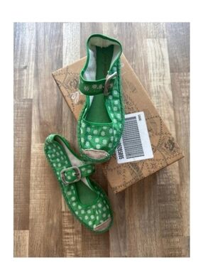 Free People Green Polka Dot Espadrille Mary Jane Flats